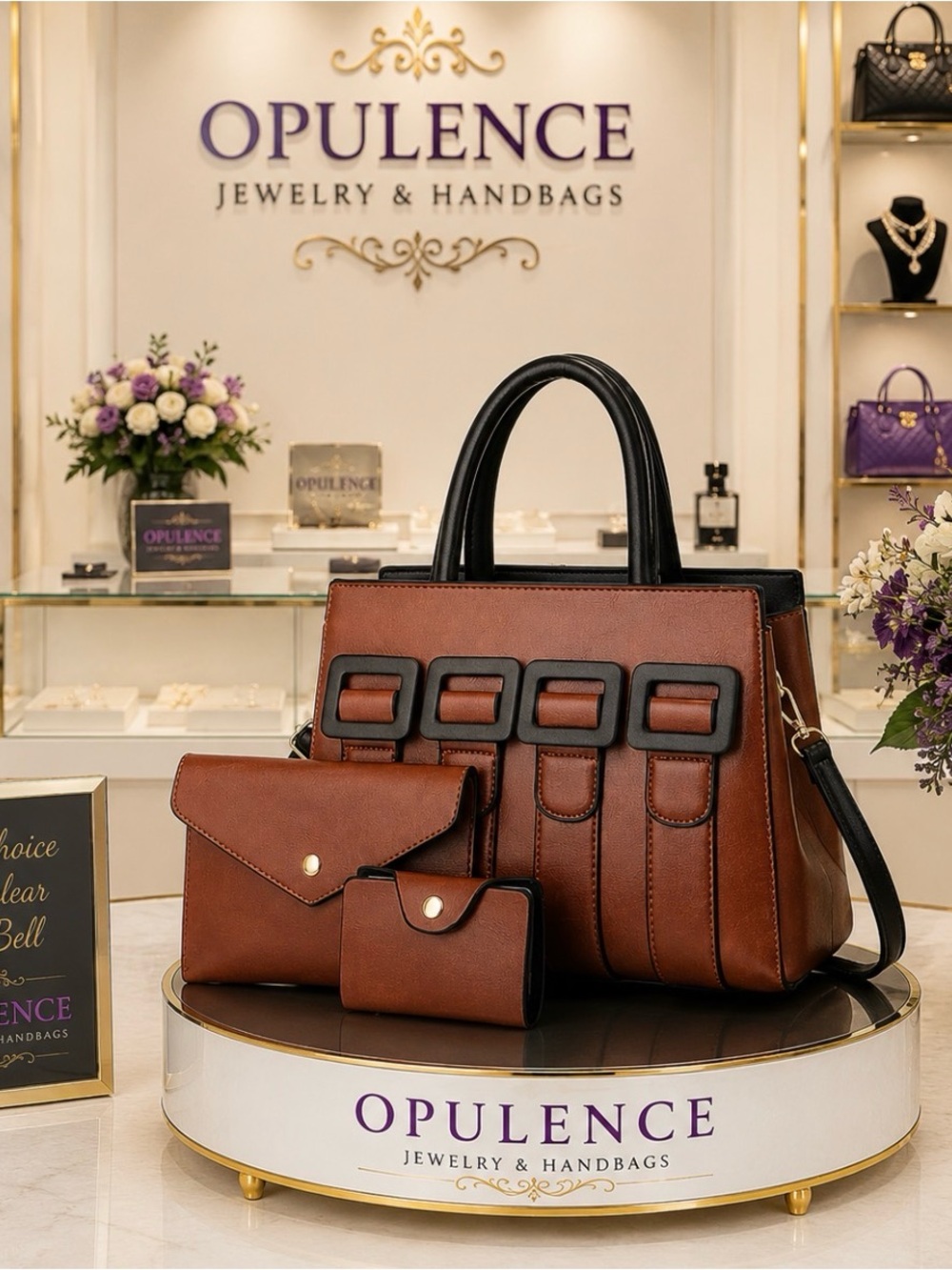 Stylish Brown Women’s Tote Bag with Matching Wallets